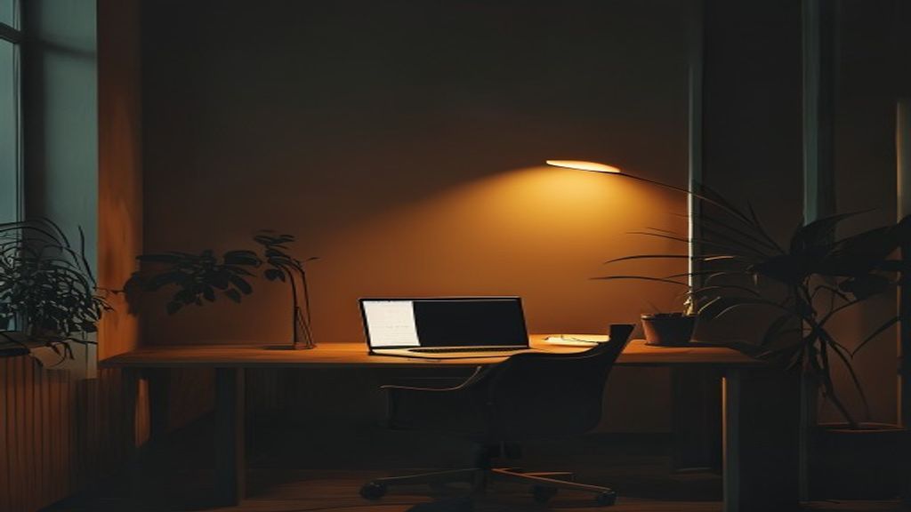 Empty workspace at night with single glowing laptop — marketing guide for non-technical founders who built apps with AI